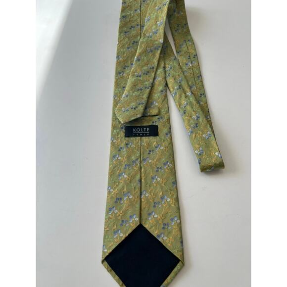 Kolte Couture Italy Silk Men's Neck Tie Green Blue Spring Floral SG - Picture 3 of 8